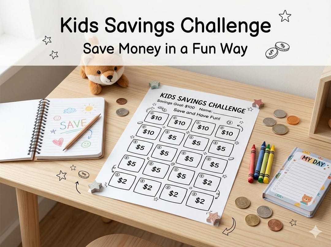 Kids Savings Challenge Printable, Money Saving for Kids, Budget Binder ...