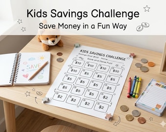Spar-Challenge für Kinder (zum Ausdrucken), Geld sparen für Kinder, Budgetplaner für Kinder, Spar-Tracker für Kinder