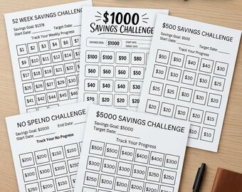Spar-Challenge-Paket zum Ausdrucken, Geldspar-Challenge-Set, Budgetordner-Sparplaner, Sparplaner-Paket zum Ausdrucken