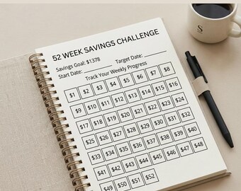 52-Wochen-Spar-Challenge (zum Ausdrucken), 1378-Punkte-Spar-Challenge, Spar-Tracker, Budgetplaner (zum Ausdrucken), Sparplaner (PDF)