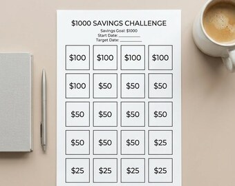 1000-Meilen-Spar-Challenge: Druckbare, minimalistische Spar-App, Spar-Tracker, Budgetplaner, einfacher Sparplaner