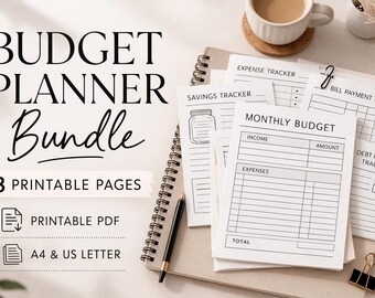 Budgetplaner-Paket zum Ausdrucken, Finanzplaner (PDF), Ausgaben-Tracker, Spar-Tracker, Rechnungs-Tracker, Geldplaner – Sofort-Download