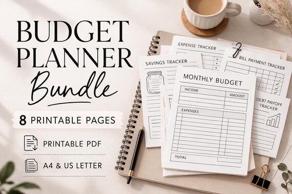 Budget Planner Bundle Printable, Finance Planner PDF, Expense Tracker, Savings Tracker, Bill Tracker, Money Planner Instant Download