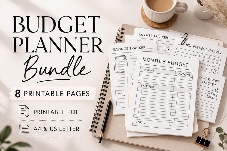 Budget Planner Bundle Printable, Finance Planner PDF, Expense Tracker, Savings Tracker, Bill Tracker, Money Planner Instant Download