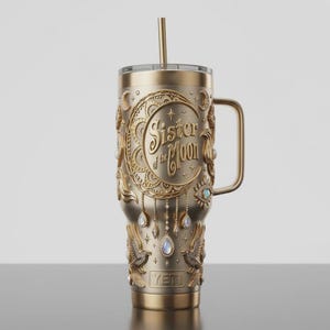 Celestial Moon Magic 40oz Mug with Handle Mystic Gold Tumbler