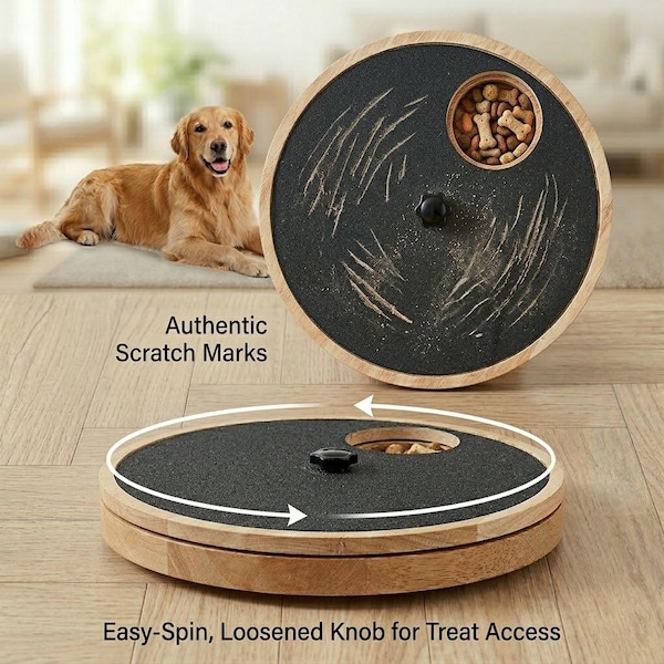 Wooden Dog Nail Scratch Board with Treat Box, Stress-Free Dog Nail File Toy for Anxiety, Interactive Dog Scratch Pad, Pet Grooming Gift