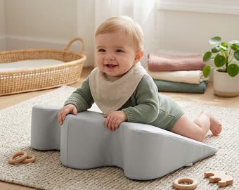 Vegan Leather Tummy Time Pillow, Ergonomic Baby Support Cushion for Reflux Relief, Waterproof Infant Play Prop, Newborn Baby Shower Gift