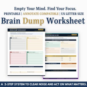 Foglio di lavoro per svuotare la mente stampabile / Pianificatore di priorità / Strumento per la chiarezza mentale / Pianificatore di produttività / Organizzatore di pensieri / Download immediato
