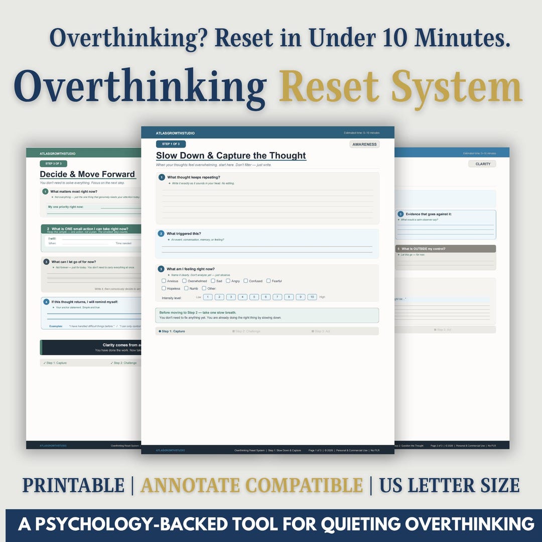 Overthinking Reset System Printable | Anxiety Worksheet PDF | CBT ...