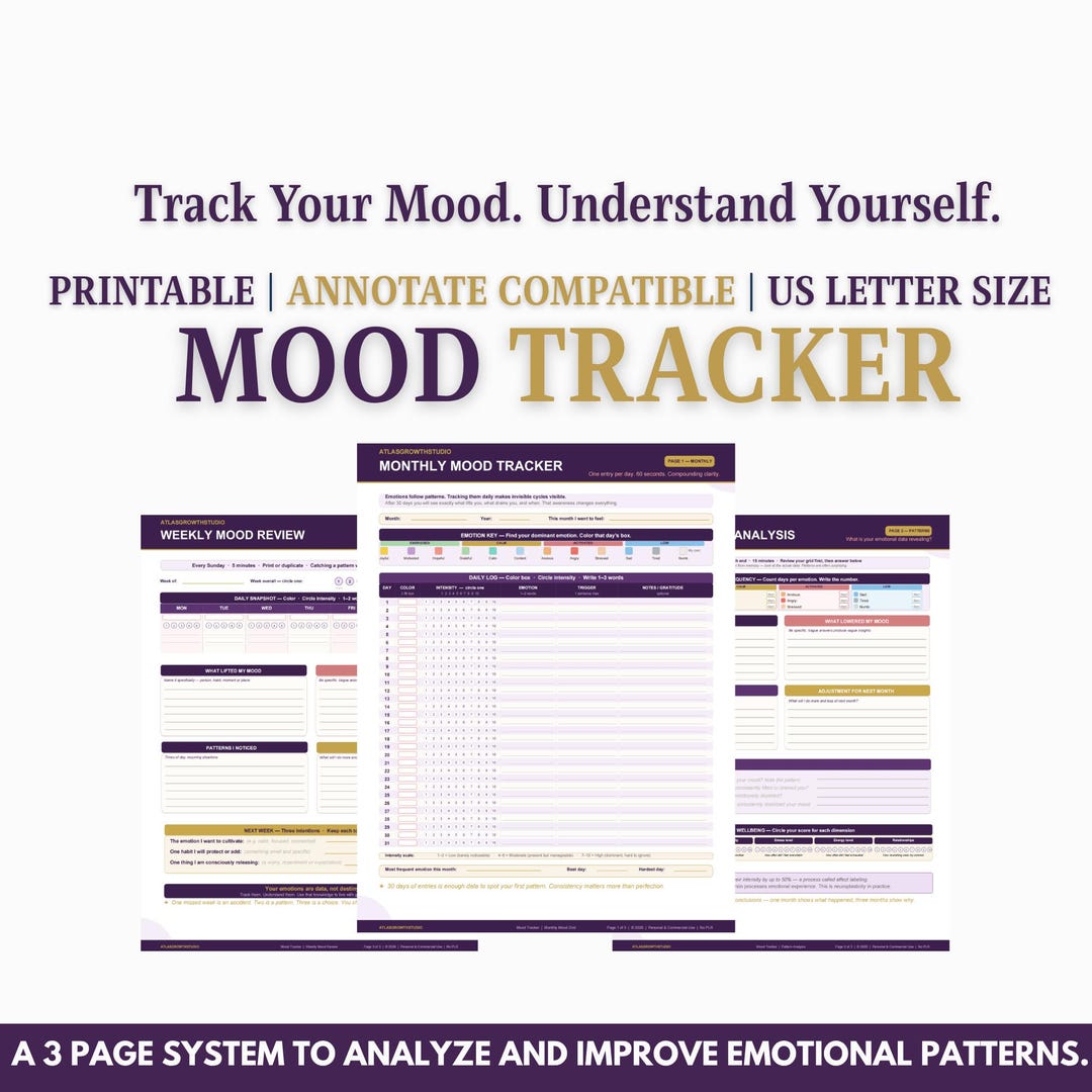Mood Tracker Printable PDF | Monthly Mood Log | Emotion Tracker Journal ...