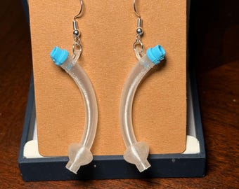 Handcrafted 3D printed novelty endotracheal tube earrings. Use code 3DFORFREE1 for free shipping when you purchase 2 or more items.