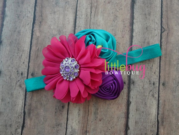 Hot Pink Teal Purple Headband Pink Teal Purple Hair Bow Pink Etsy