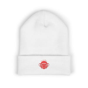 Bonnet rouge brodé à tête de singe | Bonnet à revers