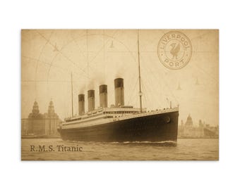 6" x 4" - Postcard - R.M.S. Titanic In Liverpool Port With Liver Building