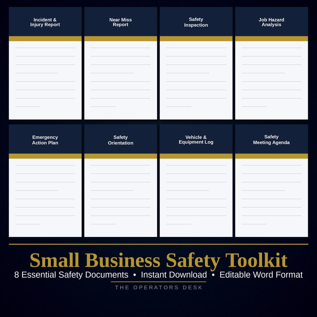 Safety Table Word Small Business Safety Toolkit — 8 Essential Safety Documents | Editable ...