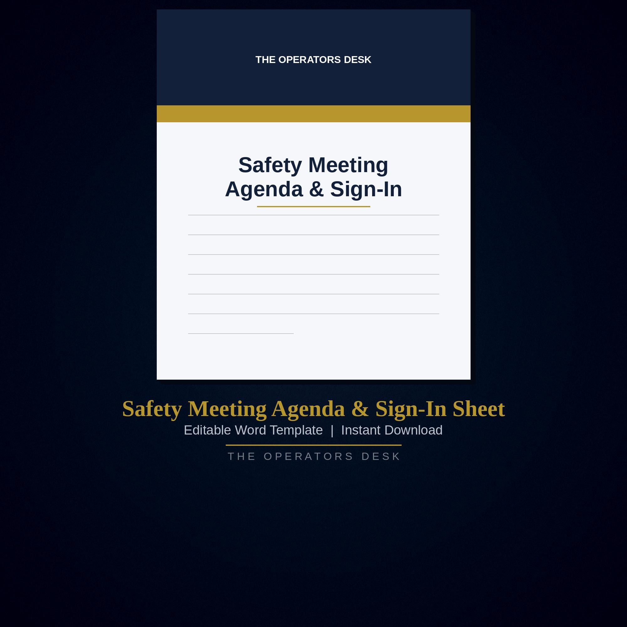 Safety Meeting Agenda & Sign-in Sheet | Toolbox Talk Template ...