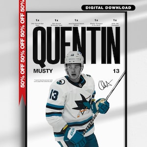 Quentin Musty-affisch, hockeyväggkonst, NHL-prospekttryck, minimalistisk hockeyaffisch, hockeyfangåva, sportdekor, digital nedladdning