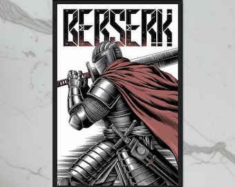 Arte de parede inspirada no mangá Berserk | Pôster ou tela com armadura de cavaleiro para decoração de casa