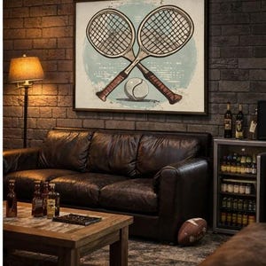 Vintage Padel Racket Print, Retro Tennis Sports Poster, Distressed Gym Decor (Digital Download)