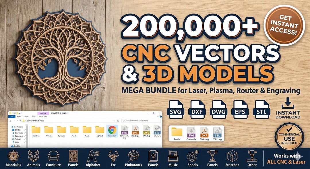 Cnc Vector Files 200,000+ CNC Vector Files Mega Bundle (svg, Dxf, Dwg, Stl) - Etsy