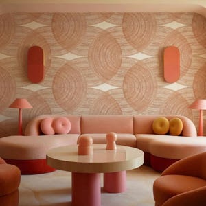 Terracotta Geometric Circle Wallpaper | Retro 70s Mid Century Modern Wall Mural Peel and Stick