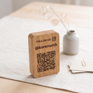 Benutzerdefiniertes Holz QR-Code-Zeichen, Holz-QR-Code-Ständer, Instagram Follow Us-Zeichen, Scan-to-Pay-Business-Display, personalisiertes Salon & Boutique-Zeichen