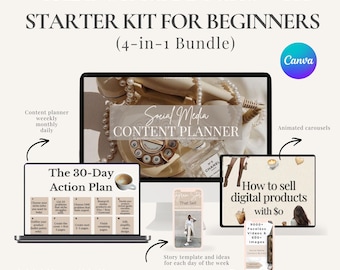 Paquete para creadores de contenido en redes sociales / Plantillas de Canva, Planificador (PDF instantáneo)