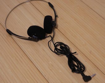 Vintage 1990s Generic Basic Corded Foam Headphones, Metal Frame, Black , Tested