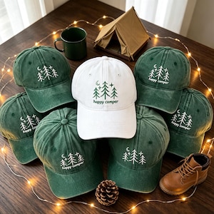 Custom Camp Bachelorette Party Hats, Mountain Bride Camp Hat, Camping Cap, Camp Themed Lake Bachelorette Hat, Retro Camp Matching Caps
