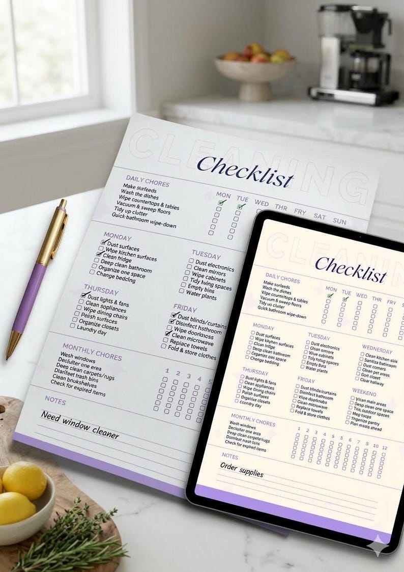Cleaning Checklist Printable, Weekly Daily Monthly Chore Chart, Home ...