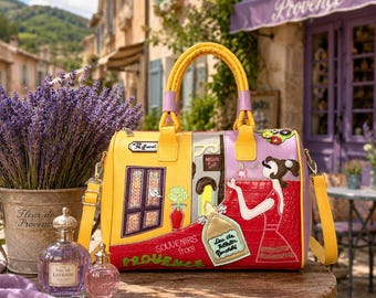 Bolso Boston vintage bordado, bolso barril de inspiración provenzal, bolso de mano artístico y colorido, bolso de viaje cruzado, regalo para mujer.