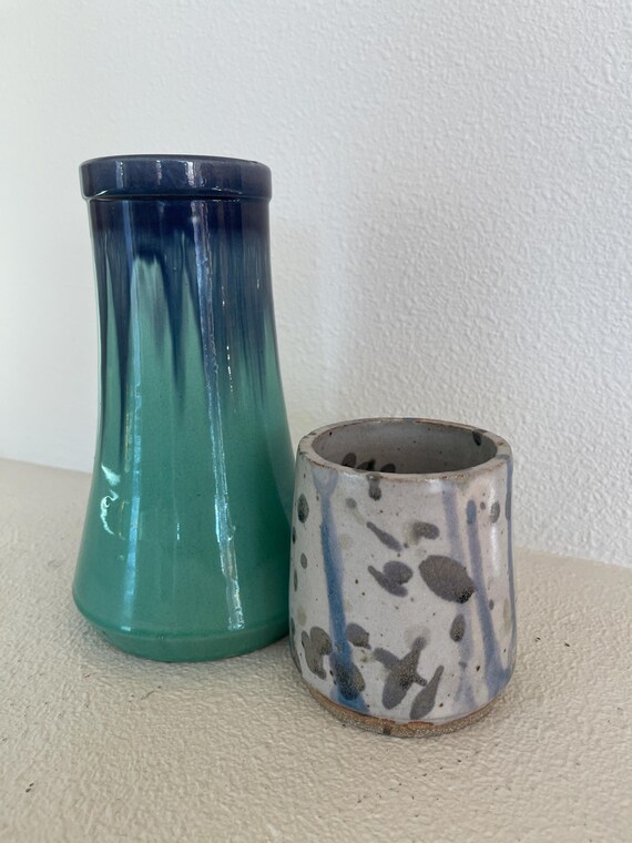 Vintage Blau und Türkis Keramik Vase