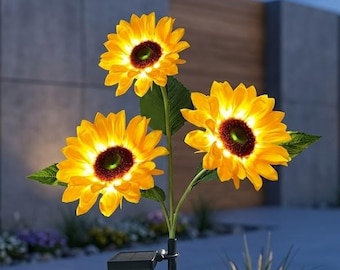 Solar Sunflower Garden Light 3 Head Outdoor Stake Light, Patio Yard Decor