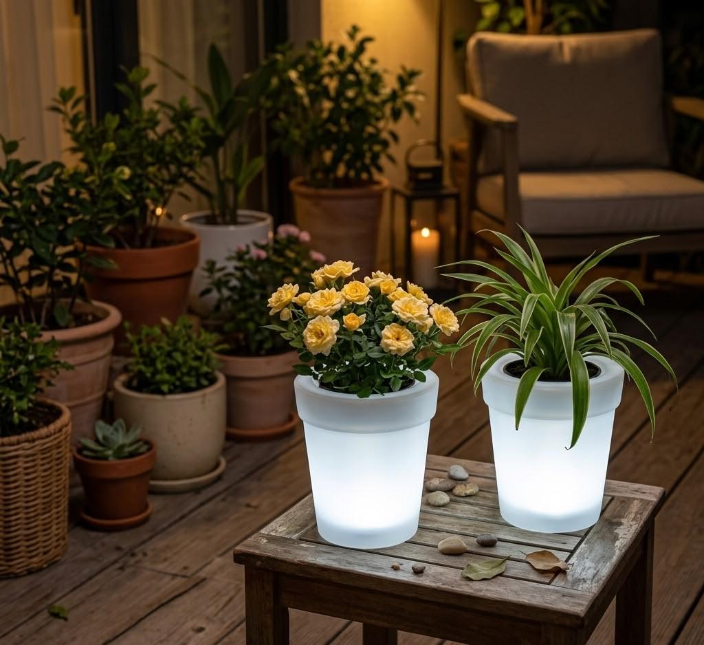 Solar Light Flower Pot, LED Planter, Outdoor Decor - Etsy