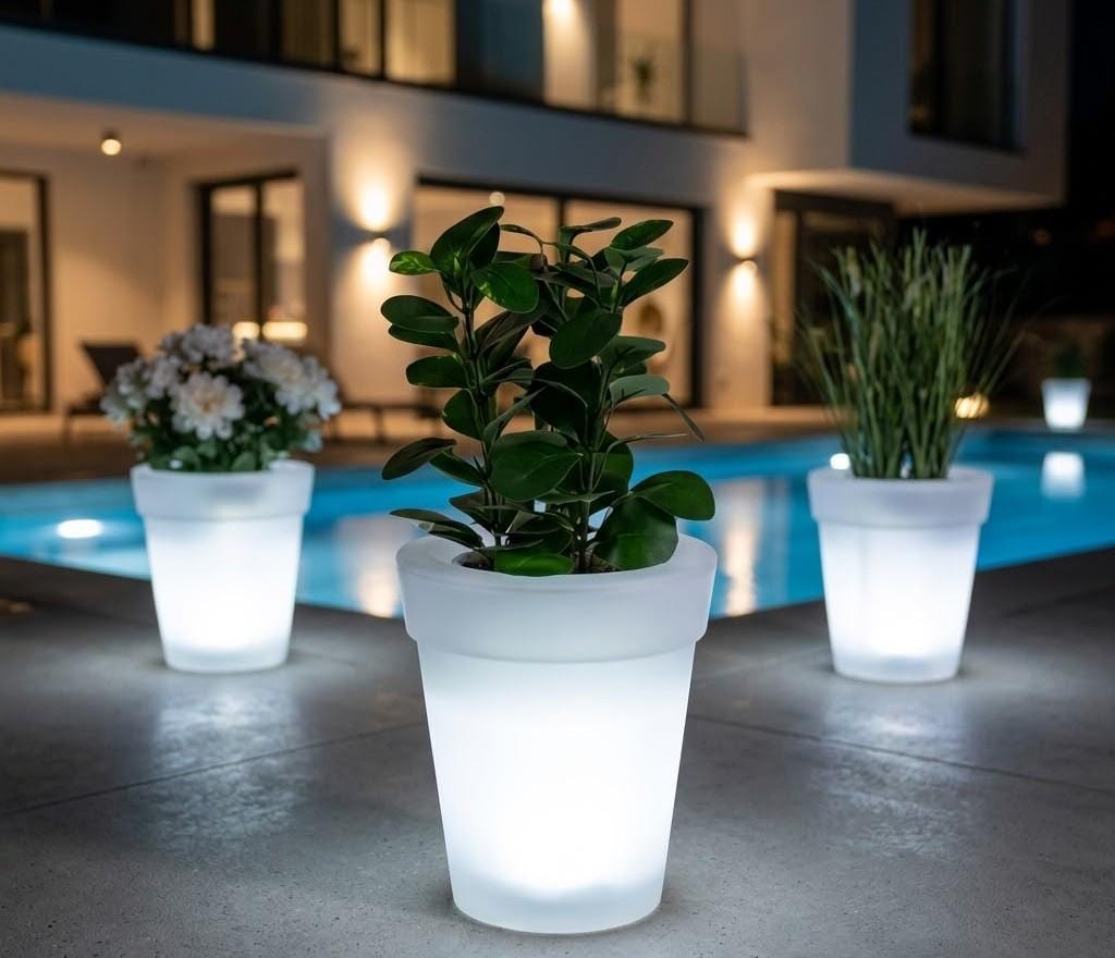 Solar Light Flower Pot, LED Planter, Outdoor Decor - Etsy