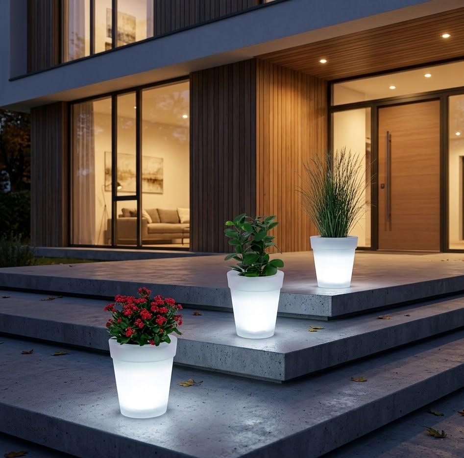 Solar Led For Flowe R Pot Solar Light Flower Pot, LED Planter, Outdoor Decor - Etsy