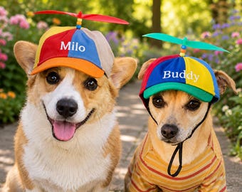 Embroidered Name Propeller Helicopter Pet Hats, Personalized Name Spinning Propeller Pets Hats, Pet Baseball Caps, Puppy Gift