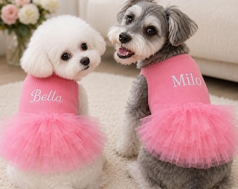 Vestido de tutu personalizado para animais de estimação com nome, roupa de verão personalizada para cães, roupa de aniversário com nome bordado para cachorro, roupa para banho de cachorro, presente para amante de cães