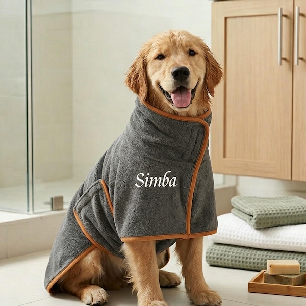 Roupão de banho personalizado bordado para cães, toalha absorvente de secagem rápida para animais de estimação, capa de banho personalizada para filhotes, capa para secar cães, toalha de higiene para cães.