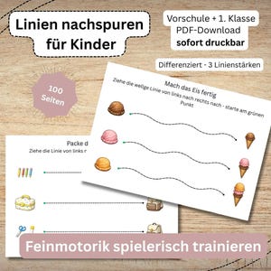 Nachspuren Kinder Vorschule und Grundschule, PDF zum ausdrucken, Feinmotorik-Vorschreibübungen, Arbeitsblätter Schwungübungen, Tracing Lines