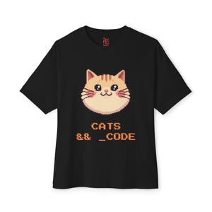 Pixel Cat Cute Face Cats AND _Code Tee | Cat Programmer Shirt