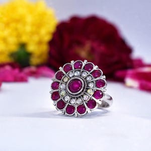Bague rubis 925 carats, argent sterling 925 carats, bague design fleur - bague femme - cadeau pour elle - bague de mariage bague de fiançailles, bague de mariage