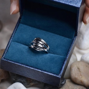 925 Sterling Silber Multi Link verbunden Ring, klobige Stecker Ring, Silber Ring Set, Ewigkeit Statement Ring, ineinandergreifenden Silberring