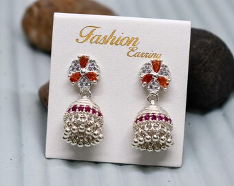 Silver Tiny Jhumka Hoop Earrings • Indian Style Jhumka • Tiny Earrings • Hoops Earring • Silver Jhumka • Light Weight Earrings