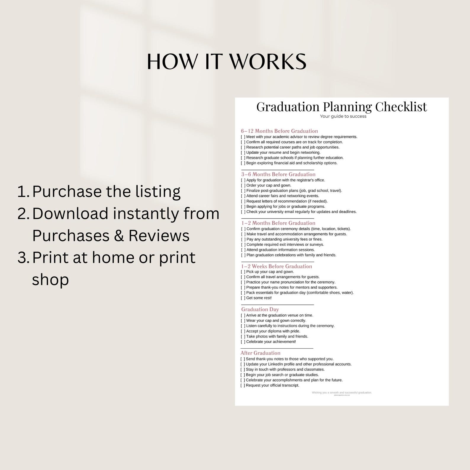 Graduation Planner Checklist, College Organizer (instant Download ...