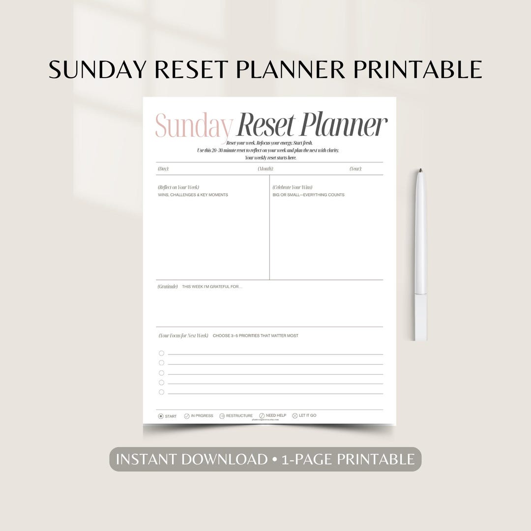 Sunday Reset Planner Printable | Weekly Routine, Self Care Planner PDF ...