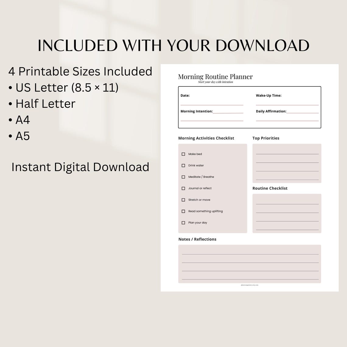 Mourning Routine Intentions Worksheet Morning Routine Planner Printable | Daily Intention, Habit Tracker (PDF ...