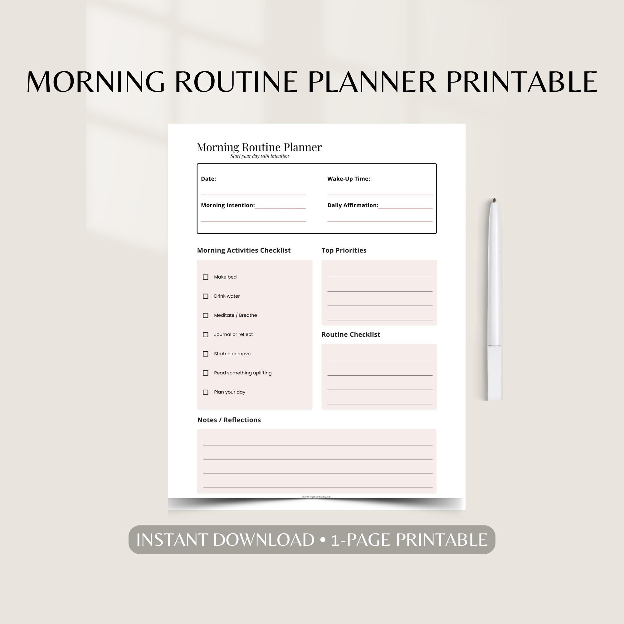 Morning Routine Planner Printable | Daily Intention, Habit Tracker (PDF ...