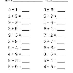 May include: A black and white worksheet titled "Addition Practice up to 20" with maths problems. The worksheet includes addition problems with blank spaces for answers, and lines for the name and date.