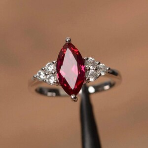 Ruby-ring markiezin, 925 sterlingzilver, sierlijke edelsteenring